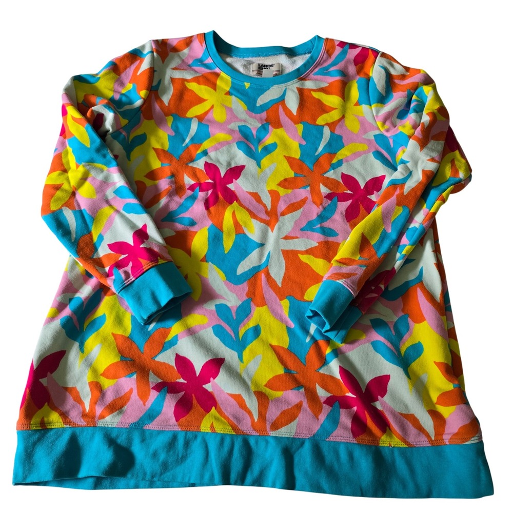 Lands' End Sweatshirt Women L 14-16 Multi-Color Floral Serious Sweats 514365